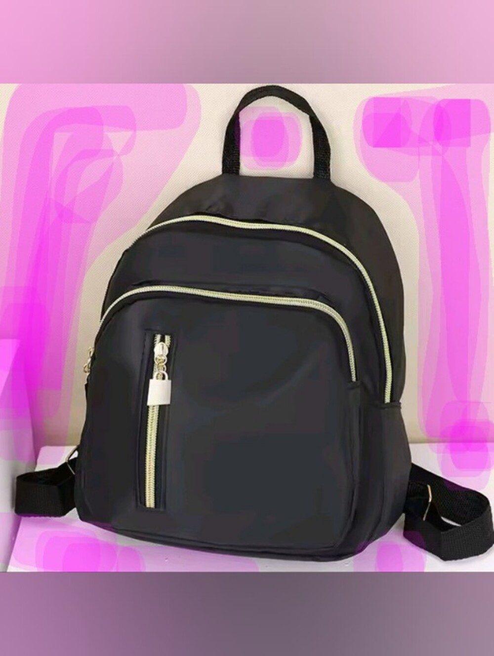 Black Mini Backpack With Gold Accents